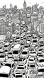A Black and White Drawing of a Traffic Jam