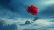 A beautiful red rose in a snowy mountain
