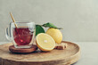 Tea in a glass cup with fresh bergamot orange fruits