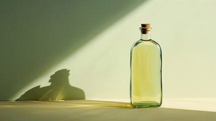 Wall Mural -  a bottle with a shadow of a man's head on the side of the bottle and a shadow of a man's head on the wall behind it.