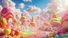 Colorful Pastel Candy Landscape As Fantasy . Ai Generative