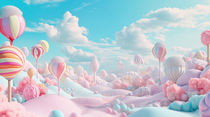 Wall Mural - Colorful pastel candy landscape as fantasy . Ai Generative