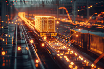 Poster - A train with a container on it that says ' a ' on it