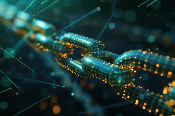 Poster - A close up of a chain with glowing dots on it