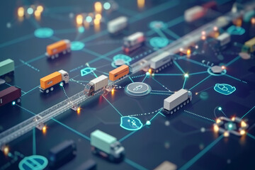 Poster - A bunch of trucks are connected to each other and one of them has the letter l on it