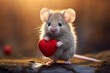 adorable mouse holding valentine heart. Generative AI