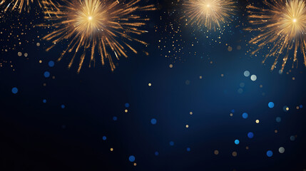 Sticker - Abstract background new year, Blue and gold fireworks and celebrating holiday, copy space