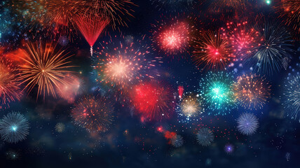 Sticker - Firework animation realistic background with celebration and holiday symbols