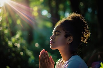 Wall Mural - spiritual young person praying to god