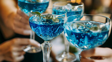 Blue-colored Drinks In Champagne Glasses For A Toast, Gender Reveal Celebration, Boy Gender, Gender Reveal Party, Blue-themed, Blue Surprise, Baby Boy Announcement, Its A Boy, Baby Bump Reveal, Joy