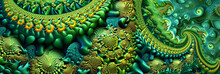 A Green Fractal Art Background, Generative AI