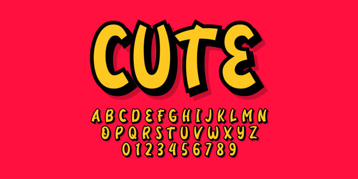 Modern playful alphabet letter and number set. Bright, vivid multicolor funky font or typography. Vector bold font for poster, flyer, book cover, greeting card, product packaging, graphic print, etc.