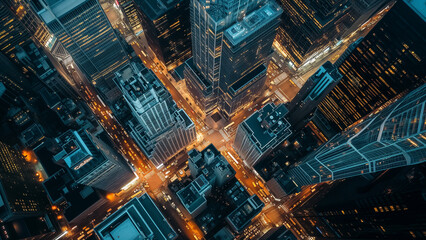 An Aerial View of a Bustling Metropolis at Night