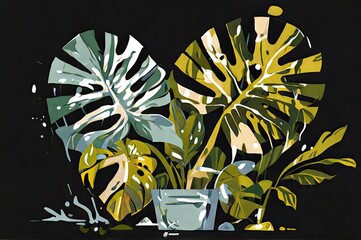 Wall Mural - Monstera adansonii wallpaper backround illustration