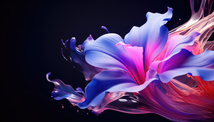 Sticker - petals of an unseen flower on a black background in neon color ,spring concept