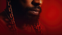 Man With Chains On Red Background , Black History Month
