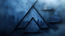 Blue Triangle Forest Illusion: A Minimalist Artwork With Dark Blue Shades, Forest Silhouettes, And Geometric Shapes Creating A Serene Abstract Scene.