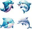 set collection of dolphin low poly