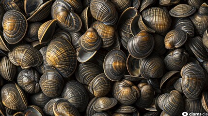 Wall Mural -  a large pile of clams is shown in this close up view of a large group of clams that are all in the same size and shape and shape.