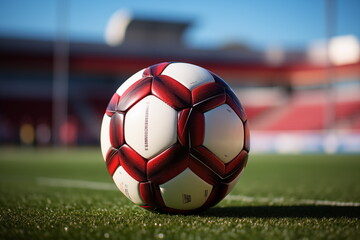 Ball on the green field in soccer stadium. soccer ball close-up. Generated AI