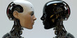 AI artificial intelligence robot head shot face with human head side profile, futuristic integration, generated ai