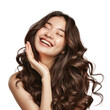 © 361 Portrait Studio - Beauty brunette asian young woman with long shiny curly hair, Beautiful smiling woman model posing wavy hairstyle, Cosmetology, cosmetics and make-up, isolated on white background, png