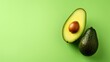 A large avocado on a colored background. Fresh summer products and healthy fruits in close-up for the market of eco-farms, dietary nutrition.