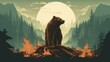 Illustration design of a bear on a forest fire, Forest damage due to illegal logging.