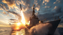 The warship is firing missiles at the target.