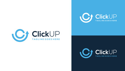 Poster - Circular Initial Letter CU U C UC with Simple Up Arrow Line Art Logo Design