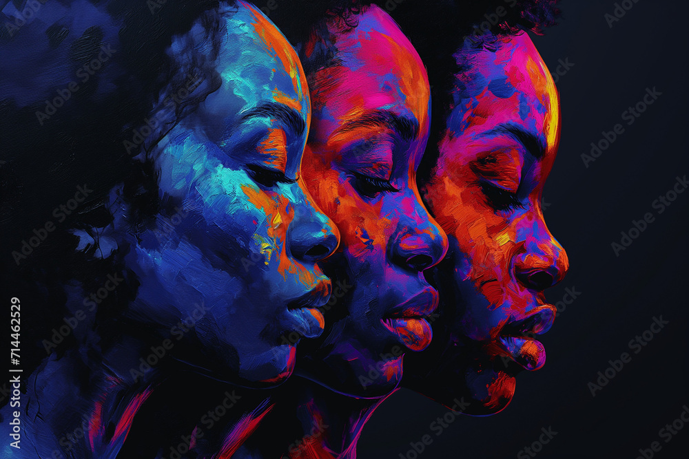 Vibrant concept art with profiles in African colors symbolizing ...