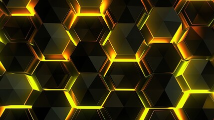Wall Mural - A background with neon yellow triangles arranged in a honeycomb pattern