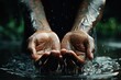 A man washing hand Blue clear water background Generative AI