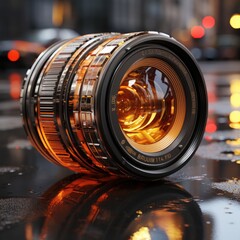 An image of Realistic camera lens with reflections 3d rendering Generative AI