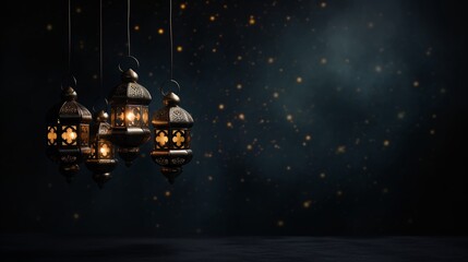 Canvas Print - Lanterns hanging in the dark. Ramadan Kareem background.