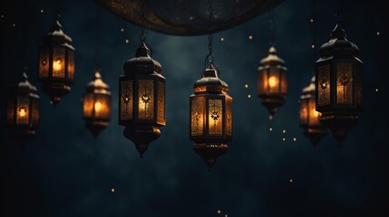 Wall Mural - Lanterns hanging in the dark. Ramadan Kareem background.