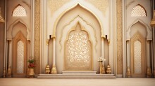 Beautiful Golden Wall In A Mosque With Decorative Ornament.