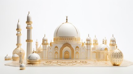 Canvas Print - White mosque on white background for Ramadan Kareem.