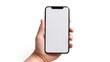 © Mr. Muzammil - man hand holding smartphone with blank screen on white background, smart phone mockup