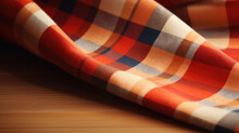 Detailed Close-up Of A Red And Orange Checked Fabric Texture, Perfect For Backgrounds Or Pattern Recognition.
