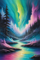 Poster - Abstract aurora textured oil painting