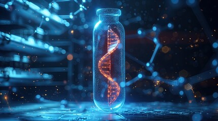 Wall Mural - concept of genetic engineering, vector of realistic test tube and shape of dna inside with science t
