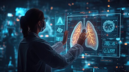 Wall Mural - health care and medicine doctor and research robot diagnose virtual human on modern interface screen