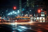 Fototapeta Panele - A city street at night. Generative AI.