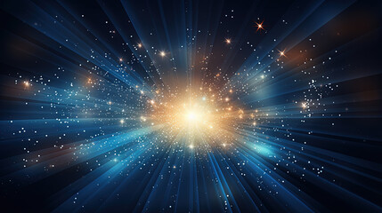 Poster - Abstract backgound with blue and orange light rays. God rays or light burst with bokeh