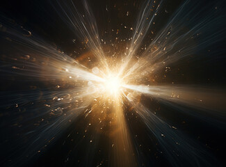 Poster - Sun flare with yellow rays and beams on dark background