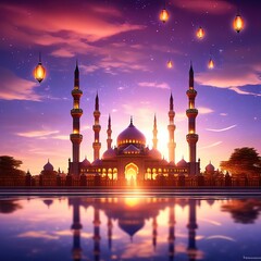 Lantern Muslim mosque Ramadan concept, Ramadan Kareem background banner