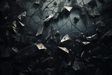 Fototapeta  - Graphic resources. Abstract and futuristic black background with copy space. Broken and explode black material particles and fragments