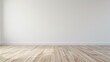 © mashimara - A blank room with a white painted wall and light wooden herringbone floor, giving a clean and spacious feel.