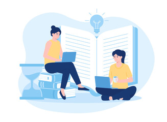 Canvas Print - two women working on a laptop concept flat illustration